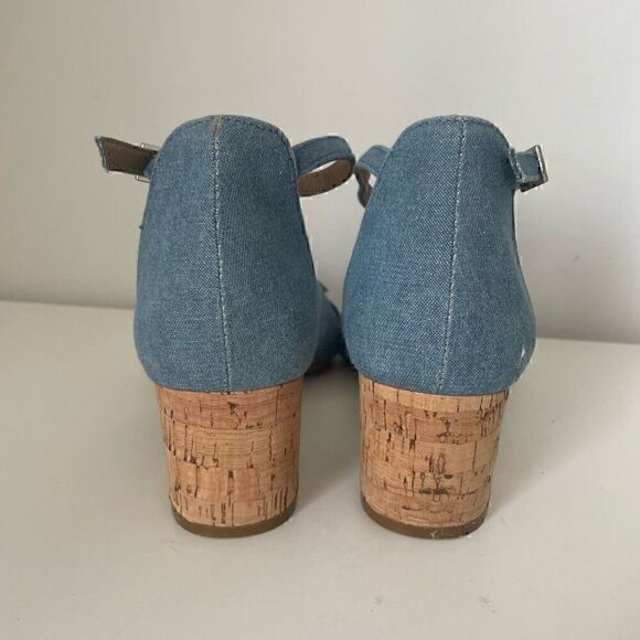 Aerosoles Heelrest Cuff Link Blue Denim Cork Ankle Strap Heels Size 8 - Picture 6 of 9